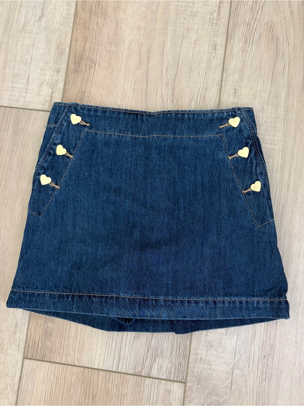 Old Navy Dark Blue Denim Skort with Gold Heart Buttons